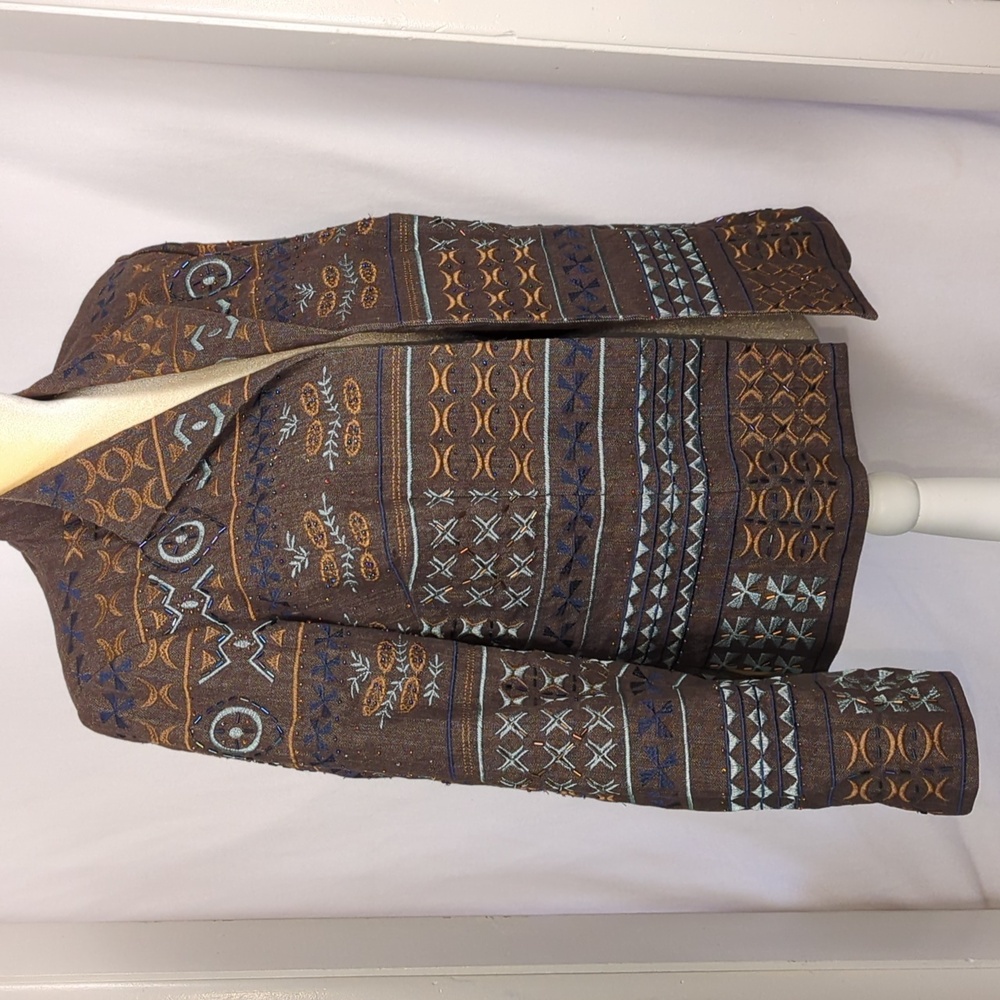 COLDWATER CREEK Women's Brown Beaded & Embroidered Blazer